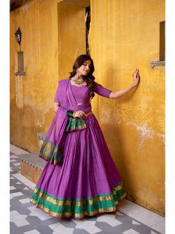 LooknBook Art - Purple Pure Chanderi Zari Weaving Stitched Lehenga with Unstitched Choli and Dupatta