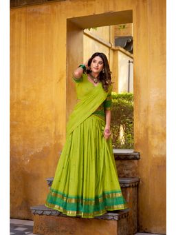 LooknBook Art - Green Pure Chanderi Zari Weaving Stitched Lehenga with Unstitched Choli and Dupatta