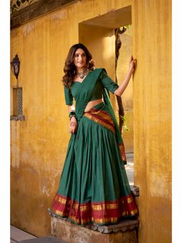 LooknBook Art - Teal Pure Chanderi Zari Weaving Stitched Lehenga with Unstitched Choli and Dupatta