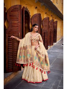 LooknBook Art - Off White Pathani Zari Stitched Lehenga with Unstitched Choli and Dupatta