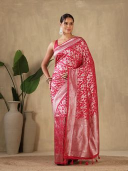 MEENA BAZAAR - Woven Art Silk Pink Saree without Blouse