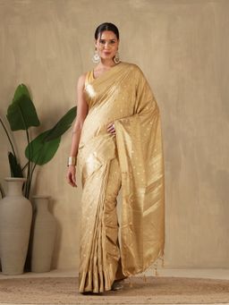 MEENA BAZAAR - Woven Art Silk Beige Saree without Blouse