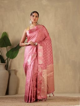 MEENA BAZAAR - Woven Art Silk Pink Saree without Blouse
