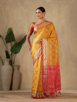 MEENA BAZAAR - Woven Art Silk Mustard Saree without Blouse