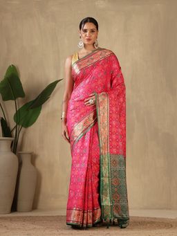 MEENA BAZAAR - Woven Art Silk Pink Saree without Blouse