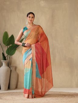 MEENA BAZAAR - Printed Art Silk Multi Color Saree without Blouse