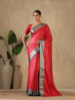 MEENA BAZAAR - Woven Art Silk Pink Saree without Blouse