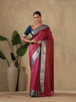 MEENA BAZAAR - Woven Art Silk Pink Saree without Blouse