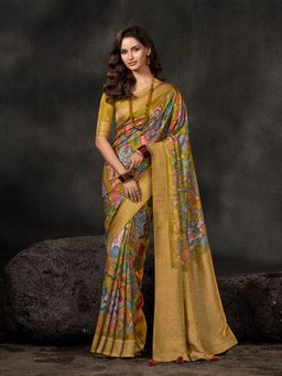 MEENA BAZAAR - Woven Art Silk Green Saree without Blouse