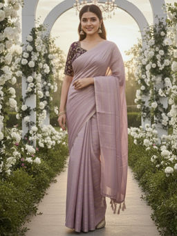 Akhilam - Chiffon Woven Mauve Saree With Unstitched Blouse
