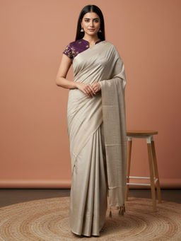 Akhilam - Chiffon Woven Beige Saree With Unstitched Blouse