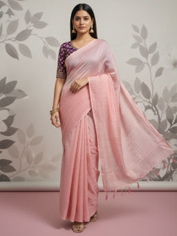 Akhilam - Chiffon Woven Pink Saree With Unstitched Blouse