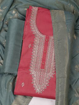 MEENA BAZAAR - Women Chanderi Pink Unstitched Kurta with Pant and Dupatta