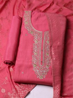 MEENA BAZAAR - Women Chanderi Pink Unstitched Kurta with Pant and Dupatta