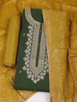 MEENA BAZAAR - Embroidered Chanderi Yellow Unstitched Kurta with Pant and Dupatta