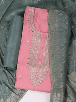 MEENA BAZAAR - Embroidered Chanderi Pink Unstitched Kurta with Pant and Dupatta