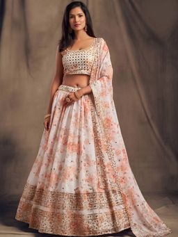 Odette - White Organza Floral Semi-Stitched Lehenga with Unstitched Choli and Dupatta