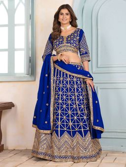 Odette - Blue Chinon Embroidery Semi-Stitched Lehenga with Unstitched Choli and Dupatta