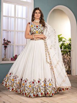 Odette - White Chinon Embroidery Semi-Stitched Lehenga with Unstitched Choli and Dupatta