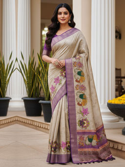 Akhilam - Cotton Linen Woven Grey Saree With Unstitched Blouse