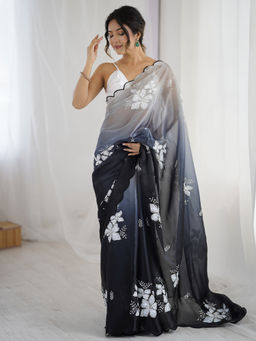 Akhilam - Organza Embellished Designer Black Saree With Unstitched Blouse