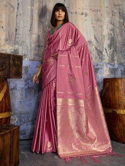 Akhilam - Satin Silk Woven Design Handloom Mauve Saree With Unstitched Blouse