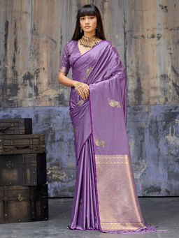 Akhilam - Satin Silk Woven Design Handloom Lavender Saree With Unstitched Blouse