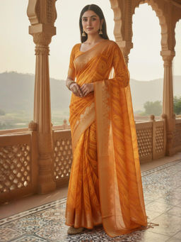 Akhilam - Chiffon Woven Mustard Saree With Unstitched Blouse