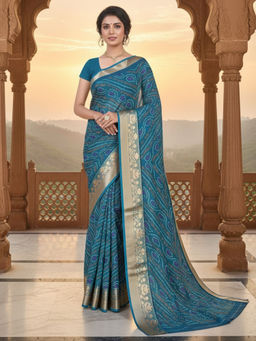 Akhilam - Chiffon Woven Zari Blue Saree With Unstitched Blouse