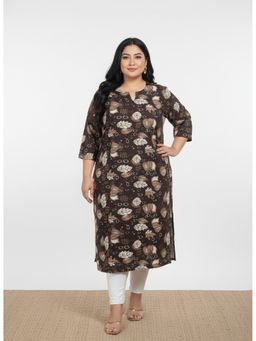 Swasti - Women Brown Floral Plus Size Crepe Kurta
