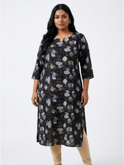Swasti - Women Black Floral Plus Size Crepe Kurta
