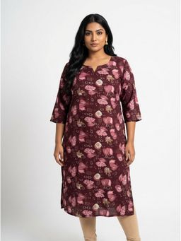 Swasti - Women Maroon Floral Plus Size Crepe Kurta