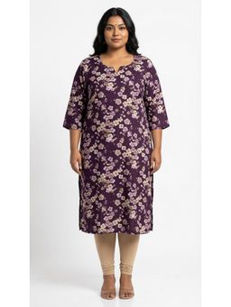 Swasti - Women Purple Floral Plus Size Crepe Kurta