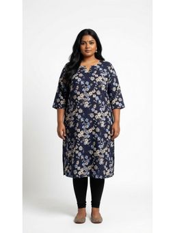 Swasti - Women Blue Floral Plus Size Crepe Kurta