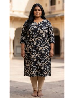 Swasti - Women Black Floral Plus Size Crepe Kurta