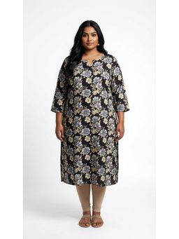 Swasti - Women Black Floral Plus Size Crepe Kurta