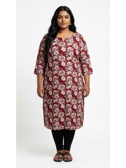 Swasti - Women Maroon Floral Plus Size Crepe Kurta