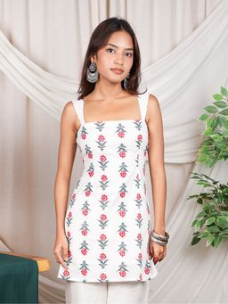 NISHORAMA - White Miraya Wide Shoulder Strap Kurti