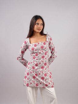 NISHORAMA - White Kusum Sleeved Corset Kurti