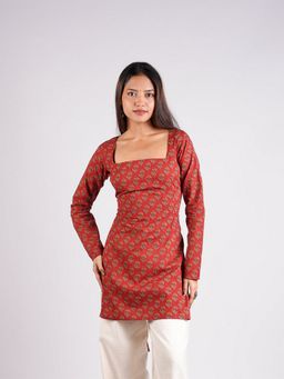 NISHORAMA - Rust Ishara Sleeved Corset Kurti