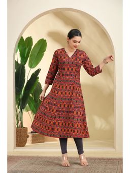 Cotton Culture - Red Printed Cotton A-line Kurta