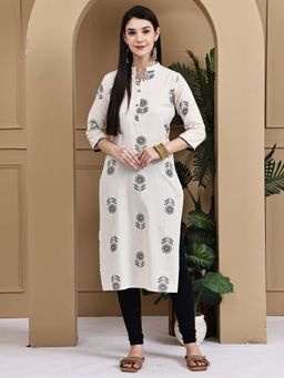 Rajnandini - Women Beige Cotton Jaipuri Printed Kurta
