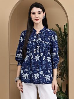 Rajnandini - Women Blue Cotton Jaipuri Printed Short Top