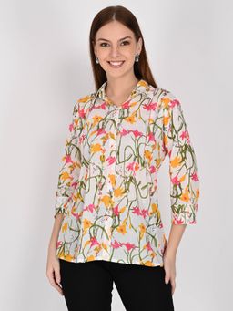 Rajnandini - Women Off White Pure Cotton Jaipuri Printed Short Top