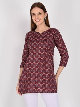 Rajnandini - Women Wine Cotton Foil Printed Kurti