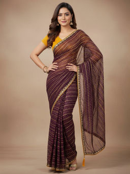 Akhilam - Silk Blend Embellished Designer Burgundy Saree With Unstitched Blouse