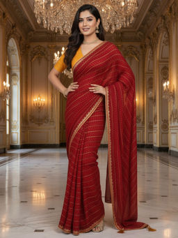 Akhilam - Silk Blend Embellished Designer Pink Saree With Unstitched Blouse