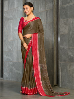 Akhilam - Georgette Printed Designer Green Saree With Unstitched Blouse