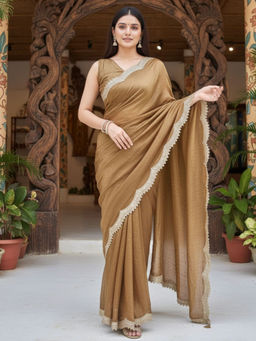 Akhilam - Chiffon Solid Designer Metallic Saree With Unstitched Blouse