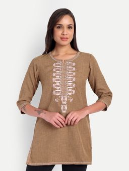 Meeranshi - Linen Embroidery Brown Tunic